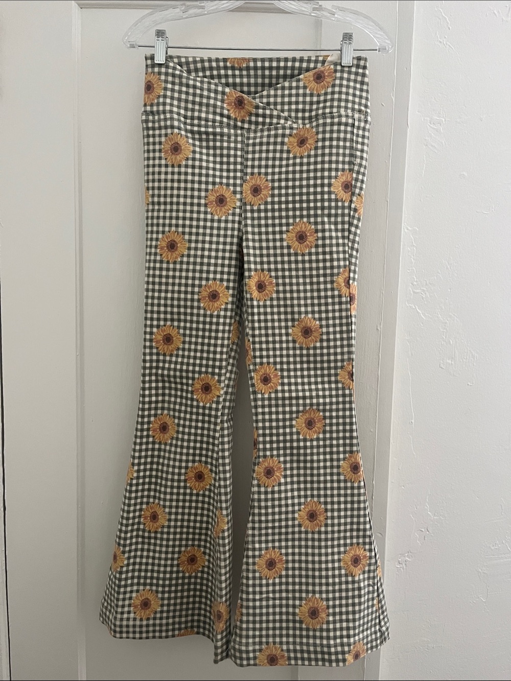 We The Free Green Gingham Sunflower Flare Pants